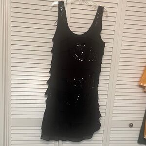 S.L. Fashions Black Sequin Tiered Dress